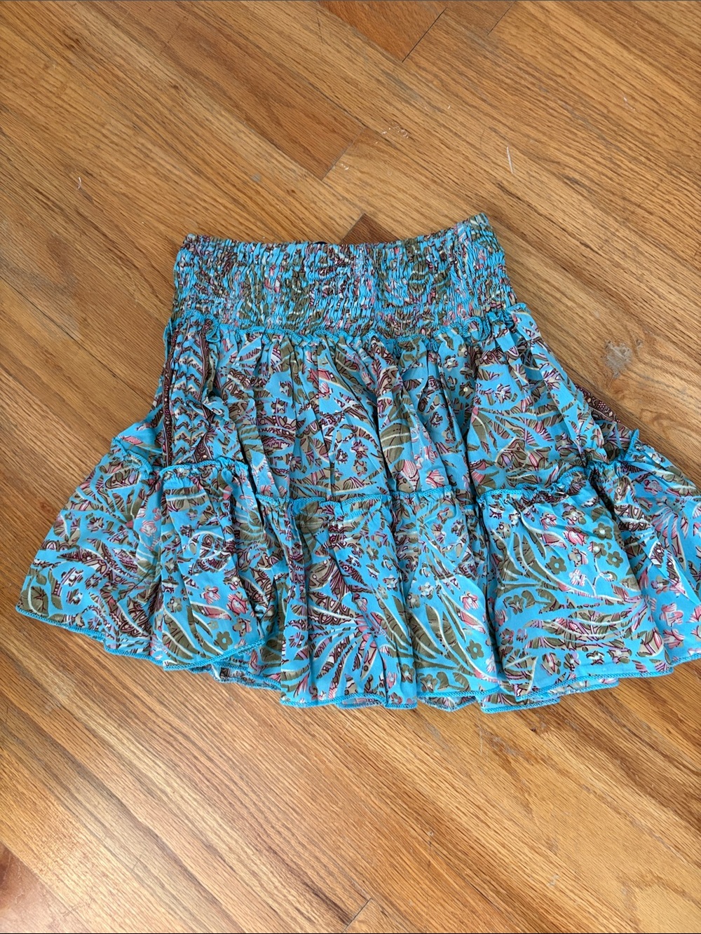 Girls' Teal Floral Tiered Smocked Mini Skirt - Picture 3 of 3